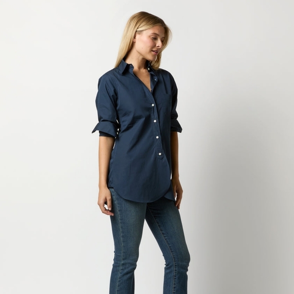 Ann Mashburn Button Up Boyfriend ShirtIn Navy Poplin Size Small Women's - Picture 5 of 16